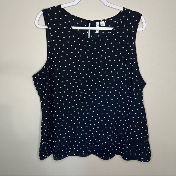 Elle Black and White Polka Dot Peplum Tank Top Blouse size XL - Picture 2 of 9